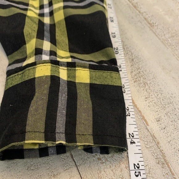 BROOKLYN‎ STATE Men's XL Black Yellow Blue Plaid Print Button Up Shirt - Picture 5 of 6